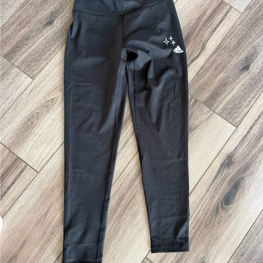 adidas Black High-Waist Girls' Leggings with Logo Stars
